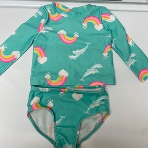 Carter's Green and Pink Rashguard Swim Set with Playful Patterns